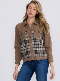 WOMEN'S LONG SLEEVE BUTTON UP FRONT POCKETS DENIM JACKET