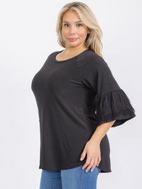 PLUS SIZE SHORT RUFFLE SLEEVE TUNIC BLOUSE