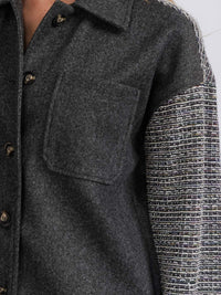 WOMEN'S LONG SLEEVE BUTTON CLOSURE FRONT POCKETS COLORBLOCK CONTRAST SHACKET