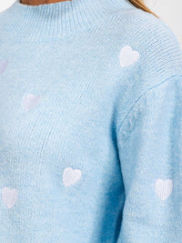 WOMENS' LONG SLEEVE EMROIDERY HEART PULLOVER SWEATER