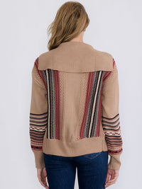 WOMEN'S LONG SLEEVE ZIPPER CLOSURE MULTI PRINT CARDIGAN SWEATER