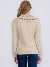 WOMEN'S LONG SLEEVE BUTTON CLOSURE COLLAR DETAILED KNIT CARDIGAN SWEATER