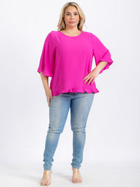 PLUS SIZE SHORT SLEEVE BACK RUFFLE TUNIC BLOUSE