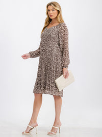 WOMEN'S LONG SLEEVE ELASTIC WAIST FLORAL MIDI DRESS