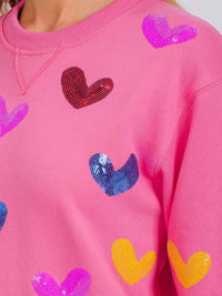 WOMEN'S LONG SLEEVE SEQUINS HEARTS PULLOVER SWEATER