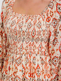WOMEN'S LONG SLEEVE ELASTIC WAIST MULTI PRINT MINI DRESS
