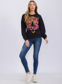 WOMEN'S LONG SLEEVE SEQUINS GRAPHIC PULLOVER SWEATER