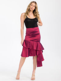 WOMEN'S ZIPPER CLOSURE RUFFLE HIGH-LOW MIDI SKIRT