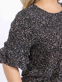 PLUS SIZE SHORT RUFFLE SLEEVE ANIMAL PRINT BLOUSE