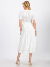 WOMEN'S SHORT SLEEVE V-NECK SELF TIE DETAILED MAXI DRESS