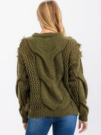 WOMEN'S LONG SLEEVE DETAILED PULLOVER KNIT SWEATER
