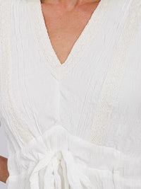 WOMEN'S SHORT SLEEVE V-NECK SELF TIE DETAILED MAXI DRESS