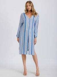 WOMEN'S LONG SLEEVE BUTTON UP COVER UP MIDI DRESS