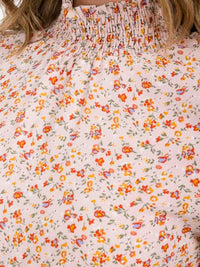 WOMEN'S 3/4 SLEEVES MOCK NECK ELASTIC WAIST FLORAL MINI DRESS