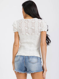 WOMEN'S SHORT SLEEVE SQUARE NECK BUTTON UP SMOCK BLOUSE
