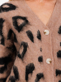 WOMEN'S LONG SLEEVE BUTTON CLOSURE ANIMAL PRINT CARDIGAN SWEATER