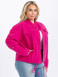PLUS SIZE LONG SLEEVE BUTTON CLOSURE FRONT POCKETS DENIM JACKET