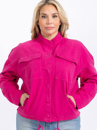 PLUS SIZE LONG SLEEVE BUTTON CLOSURE FRONT POCKETS DENIM JACKET