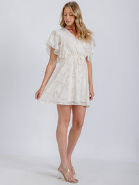 WOMEN'S SHORT SLEEVE ELASTIC WAIST SURPLICE DETAILED MINI DRESS