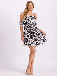 WOMEN'S SLEEVELESS OFF SHOULDER FIT & FLARE FLORAL MINI DRESS