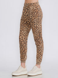 WOMEN'S ELASTIC WAIST POCKETS ANIMAL PRINT JOGGER PANTS