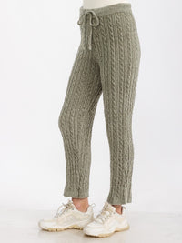 WOMEN'S ELASTIC WAIST SELF TIE KNIT SKINNY LEG SWEAT PANTS