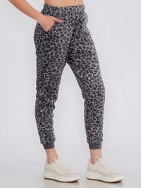 WOMEN'S ELASTIC WAIST POCKETS ANIMAL PRINT JOGGER PANTS