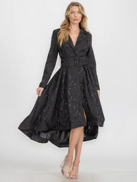 WOMEN'S LONG SLEEVE BUTTON CLOSURE HIGH LOW BELTED DRESS COAT