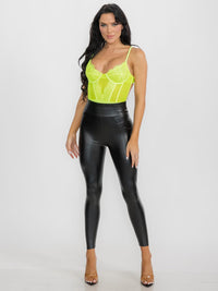 WOMEN'S SLEEVELESS V-NECK OPEN BACK MESH LACE BODYSUIT
