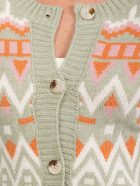 WOMEN'S LONG SLEEVE BUTTON CLOSURE MULTI PRINT CARDIGAN SWEATER
