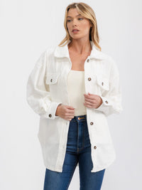 WOMEN'S LONG SLEEVE FRONT POCKETS BUTTON UP OVERSIZED WAFFLE SHACKET