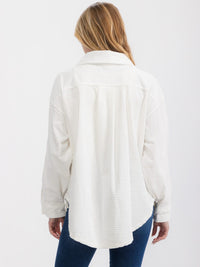 WOMEN'S LONG SLEEVE FRONT POCKETS BUTTON UP OVERSIZED WAFFLE SHACKET
