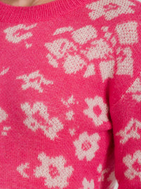WOMEN'S LONG SLEEVE COLORBLOCK FLORAL PULLOVER SWEATER