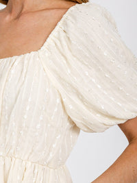 WOMEN'S SHORT PUFF SLEEVE SQUARE NECK POCKETS DETAILED MAXI DRESS