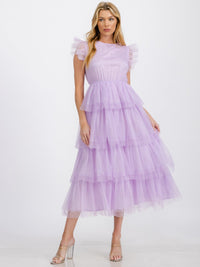 WOMEN'S SHORT SLEEVE RUFFLE TIERED MAXI DRESS