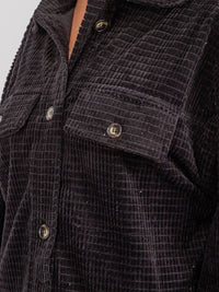 WOMEN'S LONG SLEEVE FRONT POCKETS BUTTON UP OVERSIZED WAFFLE SHACKET