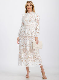 WOMEN'S LONG SLEEVE EYELET DETAILED MAXI DRESS