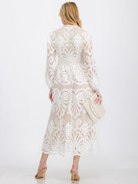 WOMEN'S LONG SLEEVE EYELET DETAILED MAXI DRESS