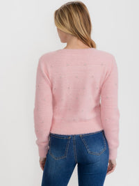 WOMEN'S LONG SLEEVE BUTTON UP FUZZY STUDS SWEATER