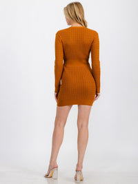 WOMEN'S LONG SLEEVE BUTTON UP FRONT POCKETS KNIT MINI DRESS