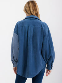WOMEN'S LONG SLEEVE FRONT POCKETS BUTTON UP OVERSIZED COLOBLOCK SHACKET