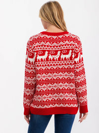 WOMEN'S LONG SLEEVE MULTI PRINT PULLOVER SWEATER