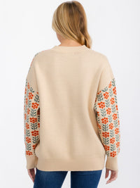 WOMEN'S LONG SLEEVE FLORAL PRINT PULLOVER SWEATER