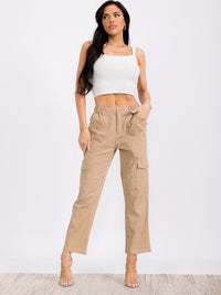 WOMEN'S BUTTON CLOSURE CARGO POCKETS FLOWER WIDE LEG PANTS