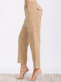 WOMEN'S BUTTON CLOSURE CARGO POCKETS FLOWER WIDE LEG PANTS