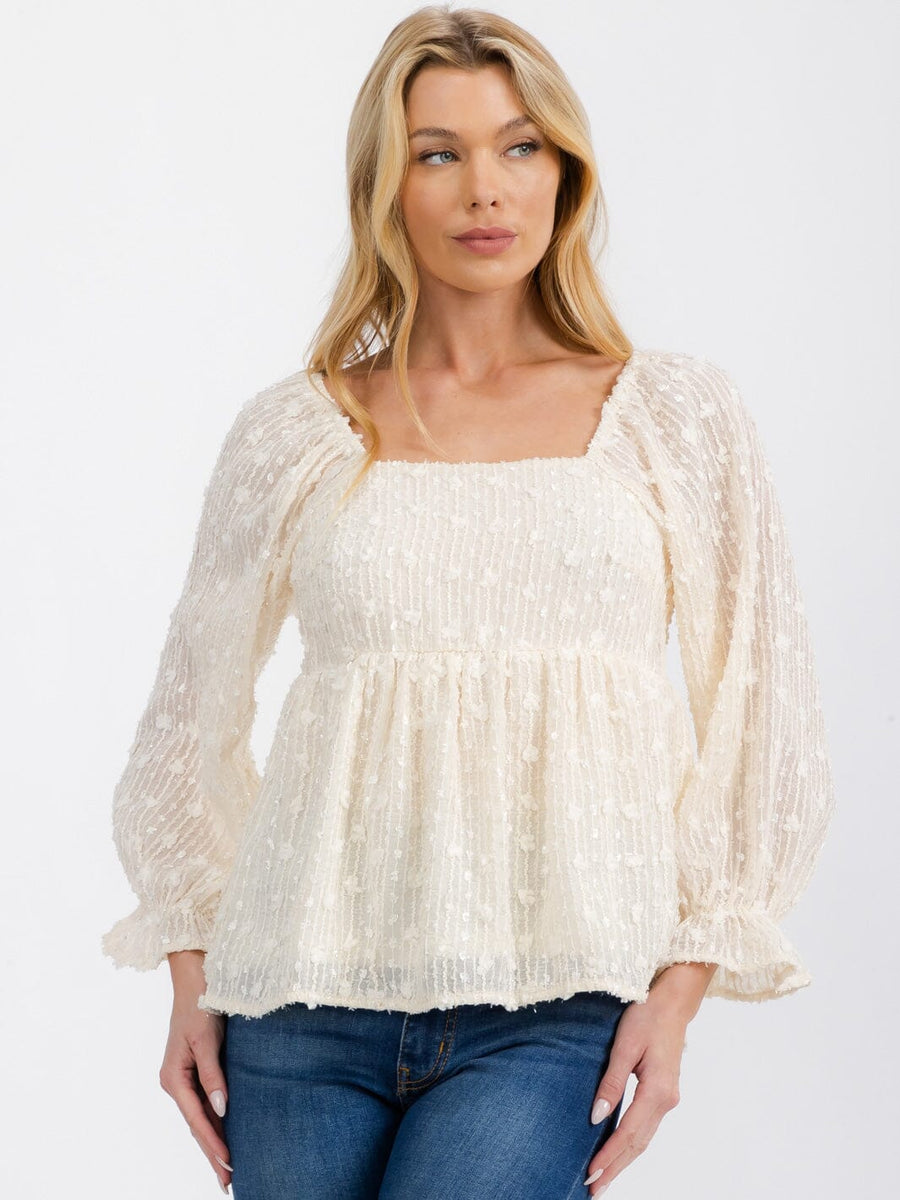 Square Neck Smock Top Beige