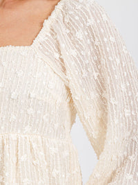 WOMEN'S LONG SLEEVE SQUARE NECK SMOCK SHIMMER PEPLUM BLOUSE TOP