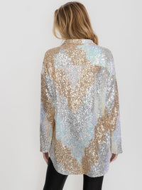WOMEN'S LONG SLEEVE BUTTON UP MULTI COLOR SEQUINS TOP