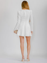 WOMEN'S LONG SLEEVE V-NECK DETAILED FIR & FLARE MINI DRESS