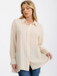 WOMEN'S LONG SLEEVE BUTTON UP STRIPES SHIRT TOP